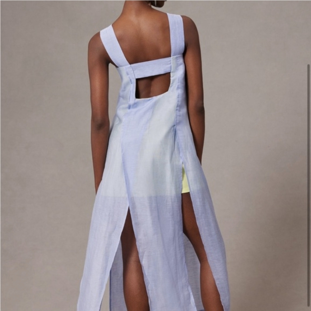 Anthropologie Lavender And Lime Square Neck Slit Dress - Picture 2 of 11